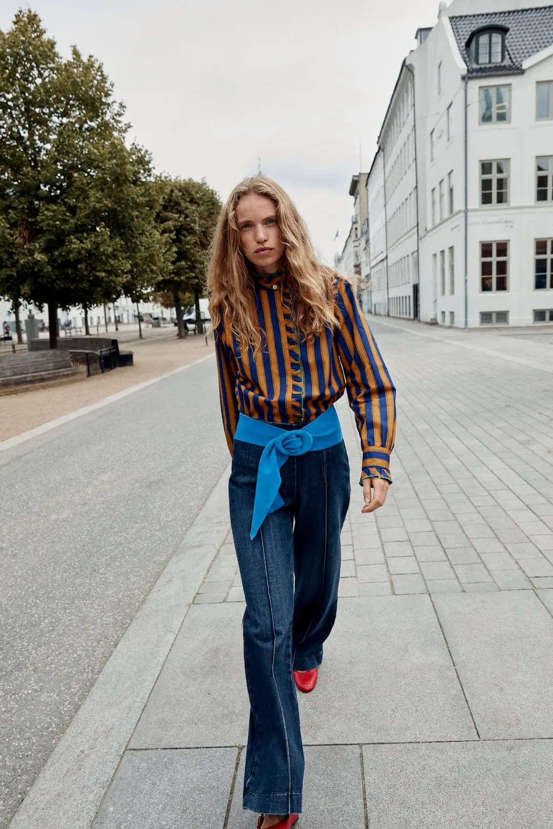 Блузка в полоску с оборками, Zara