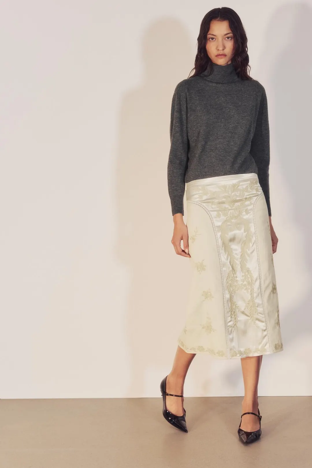 Юбка миди ZW Collection с вышивкой, Zara