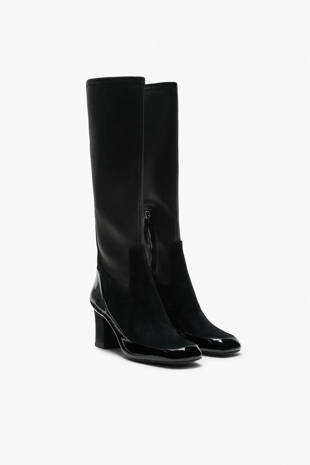 Сапоги на каблуке из комбинированной кожи, Zara