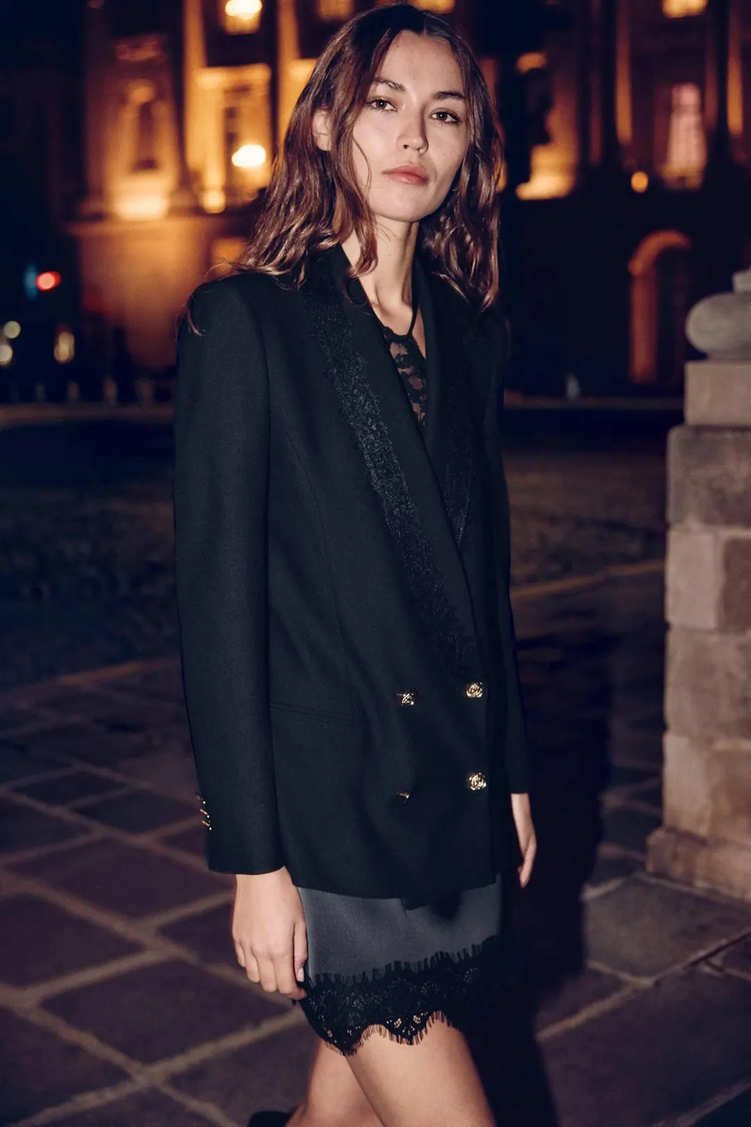 Двубортный кружевной жакет, Zara