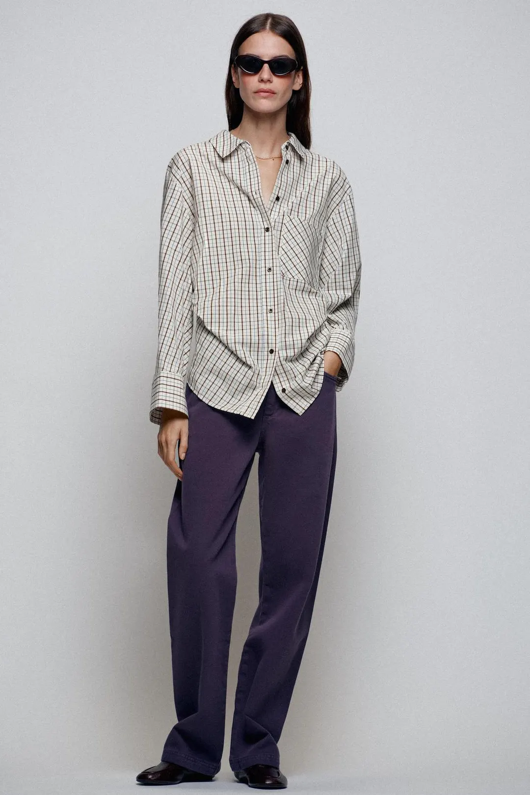 Рубашка оверсайз в клетку, Zara
