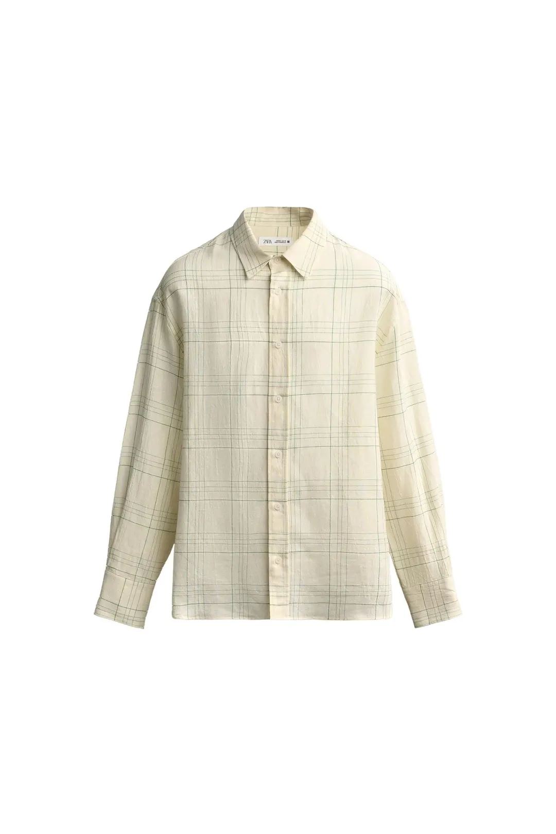 Рубашка в клетку из хлопка и льна, Zara