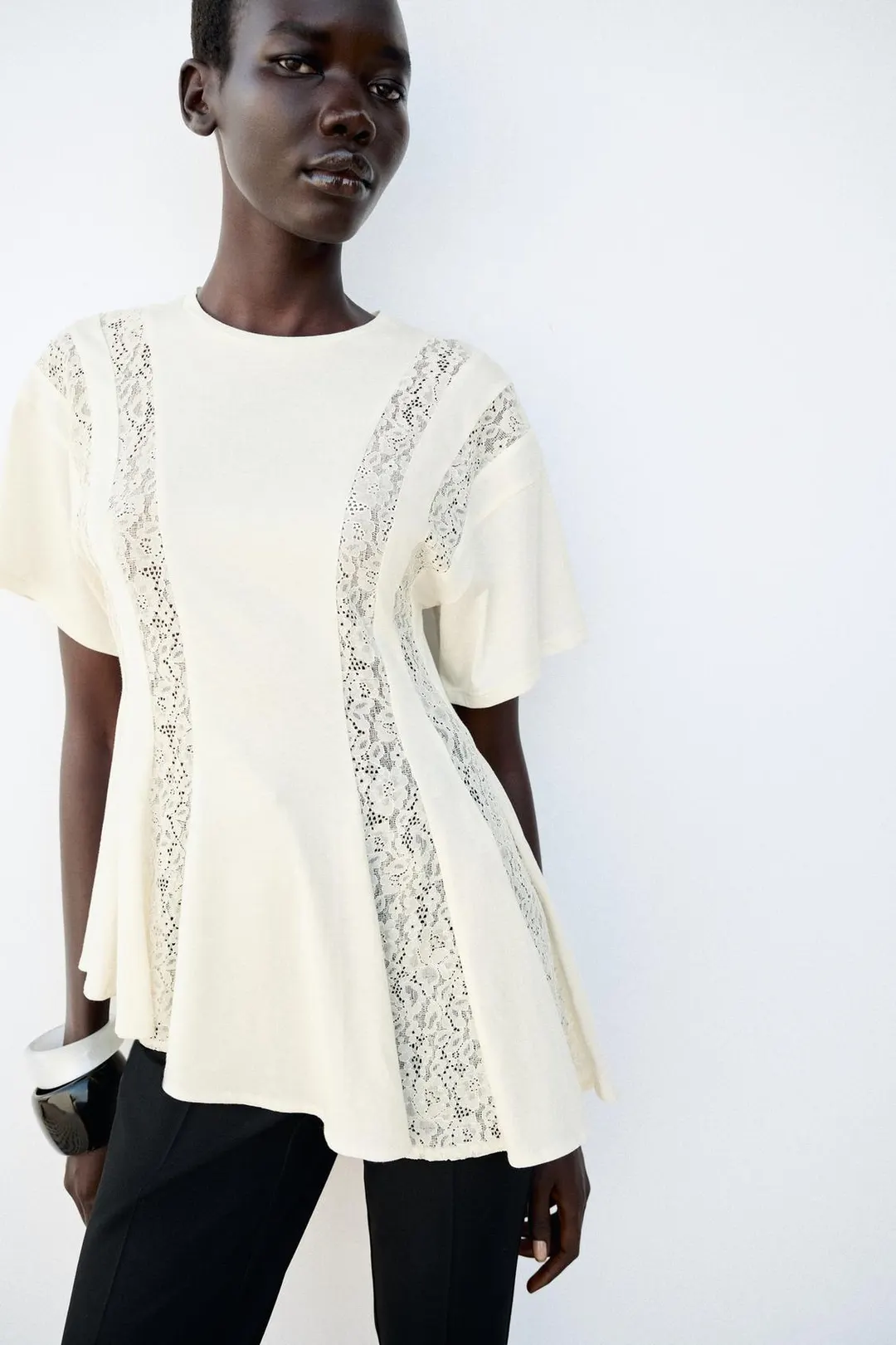 Футболка с кружевной отделкой, Zara