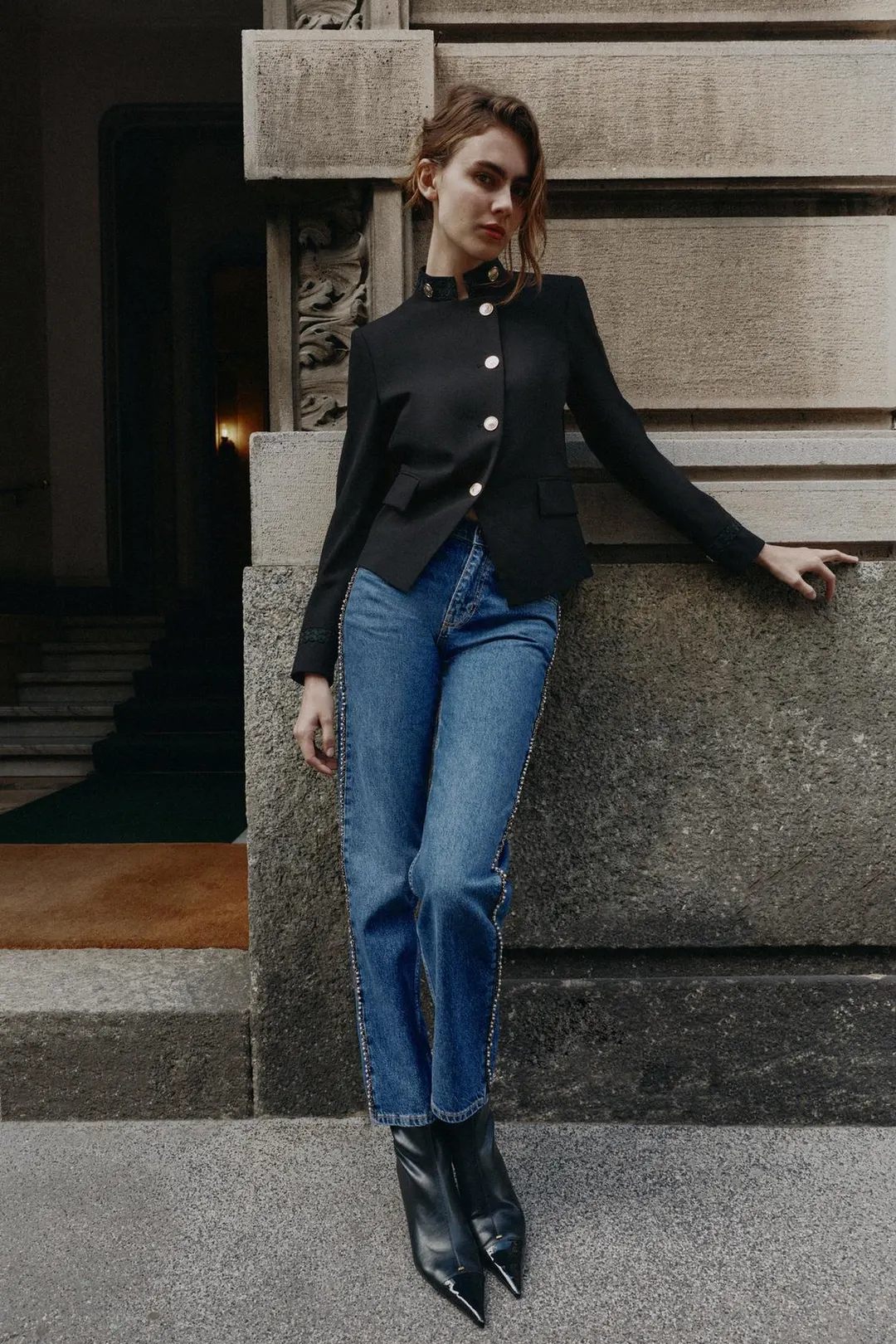 Блейзер двубортный с тесьмой, Zara