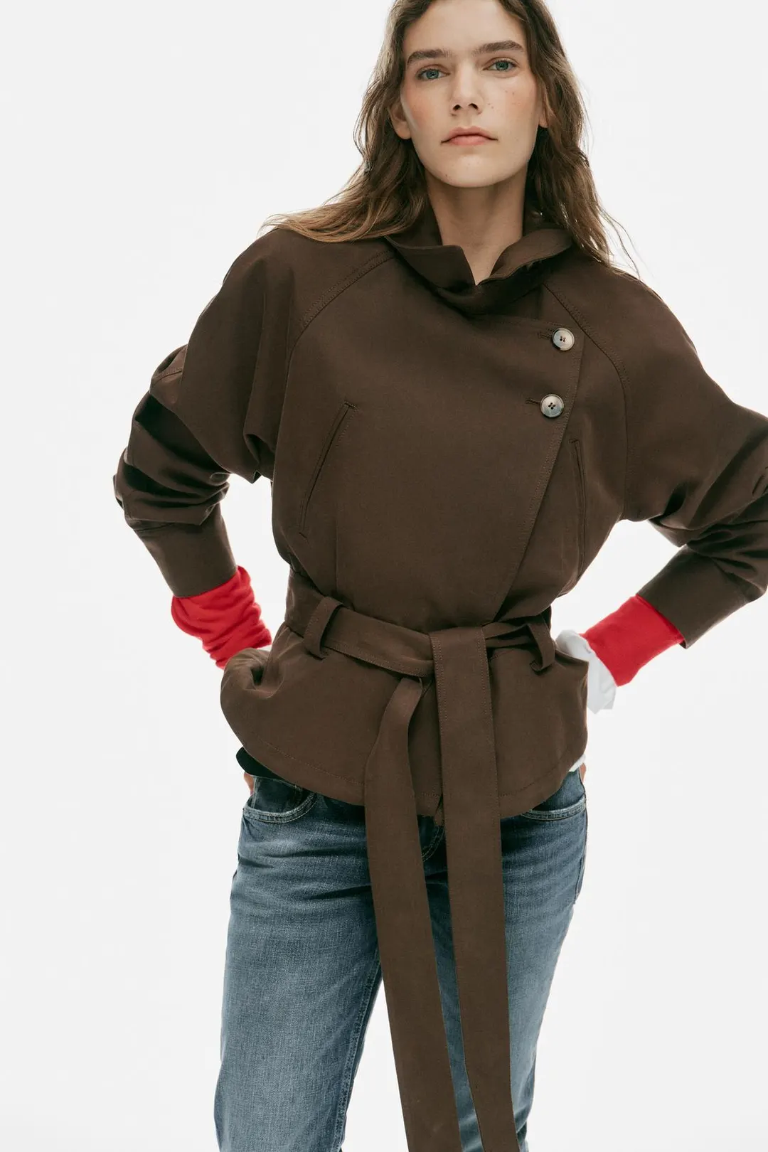 Укороченная двубортная куртка-тренч, Zara