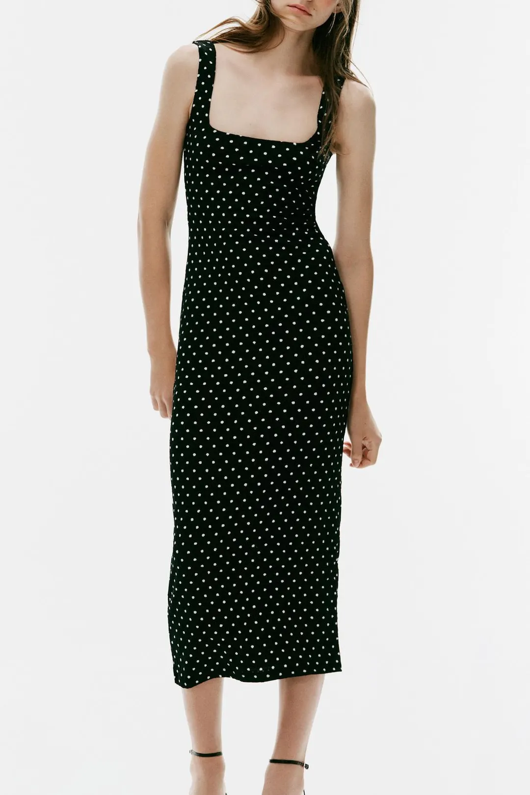 Платье миди фактурное в горошек, Zara