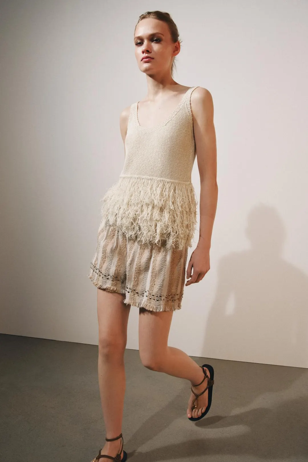 Бермуды из фактурной ткани в полоску ZW Collection, Zara