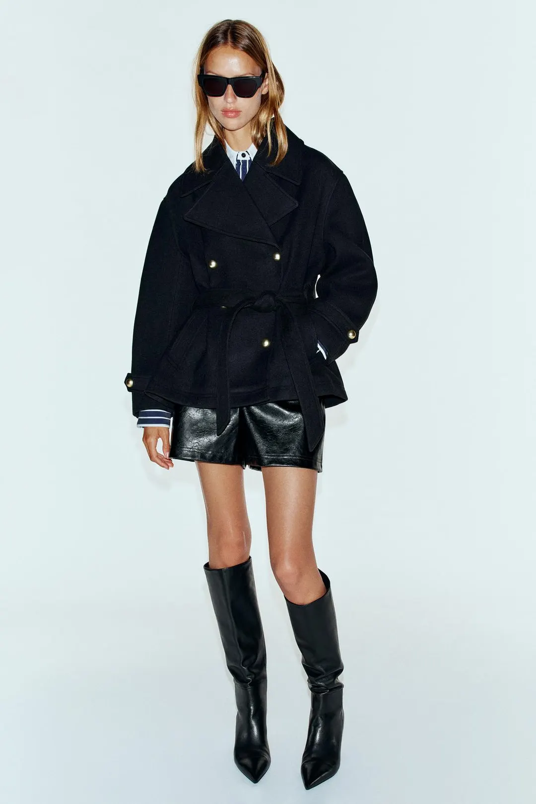 Двубортное пальто с поясом, Zara