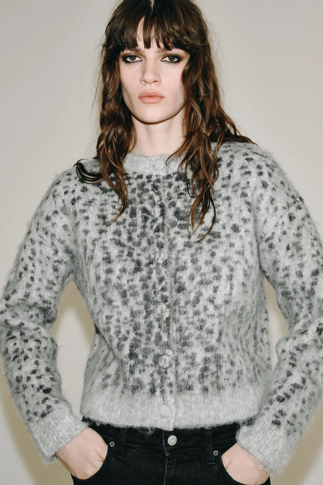Кардиган жаккардовый с анималистичным узором, Zara