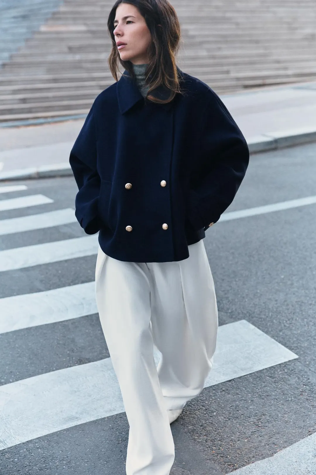 Укороченное двубортное пальто, Zara