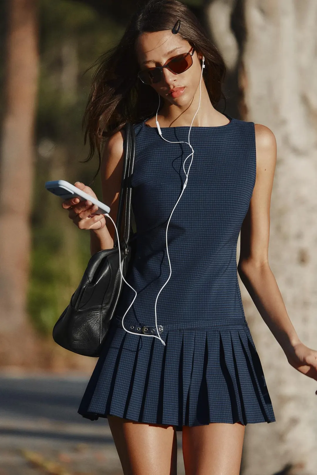 Короткое плиссированное платье в клетку, Zara