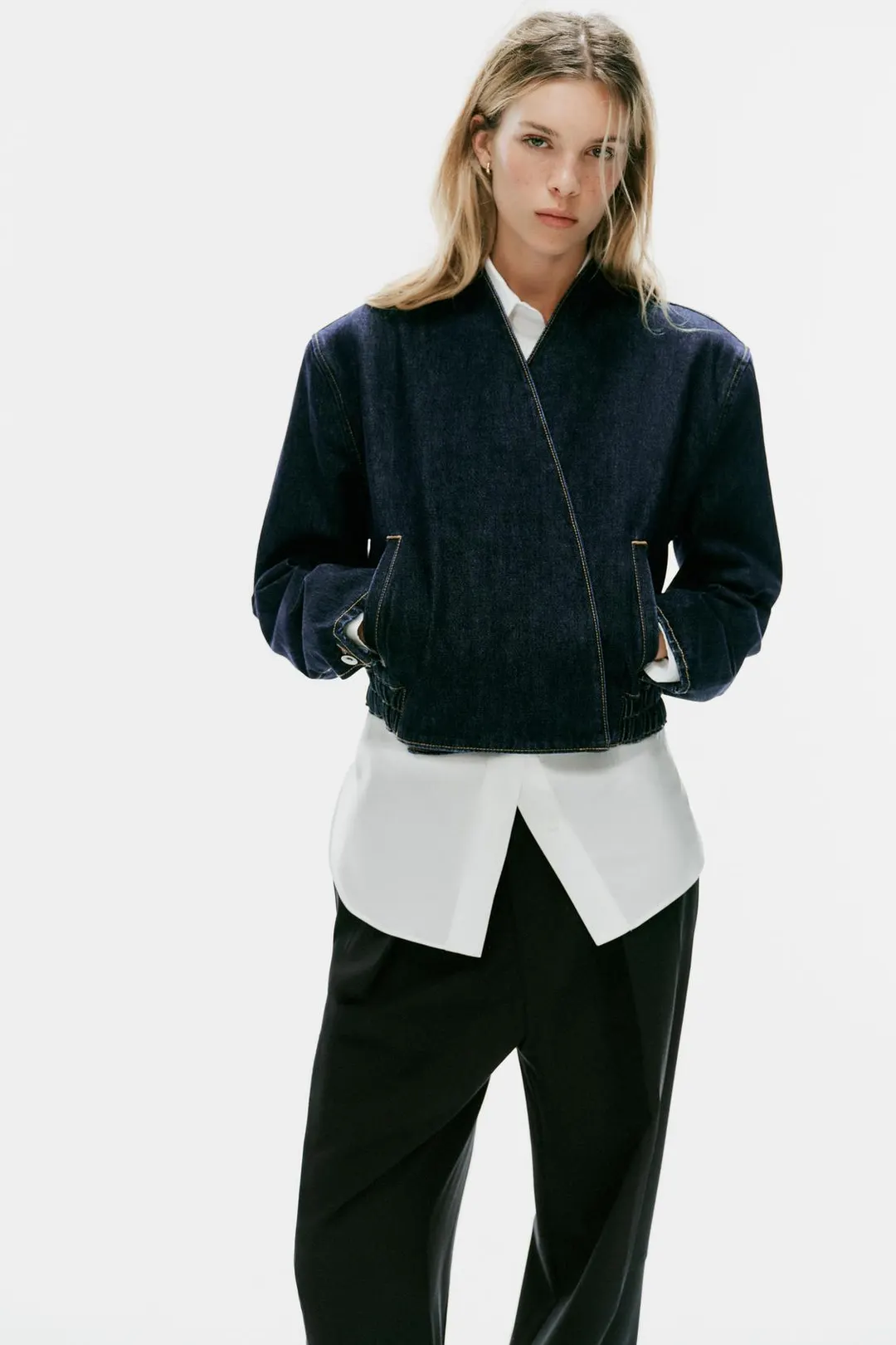 Джинсовый бомбер с запахом TRF, Zara