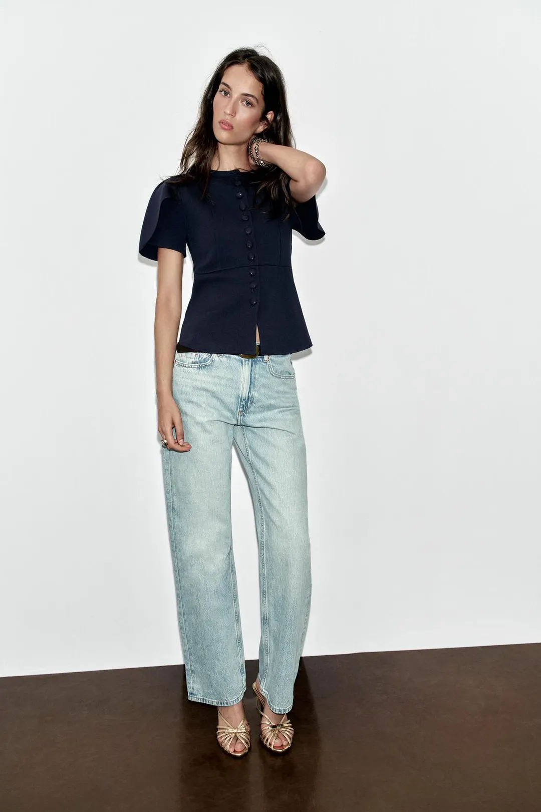 Кардиган из трикотажа с объемными рукавами и разрезами, Zara