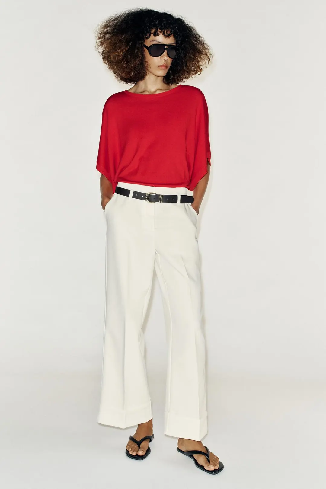 Брюки с отворотами и ремнем, Zara