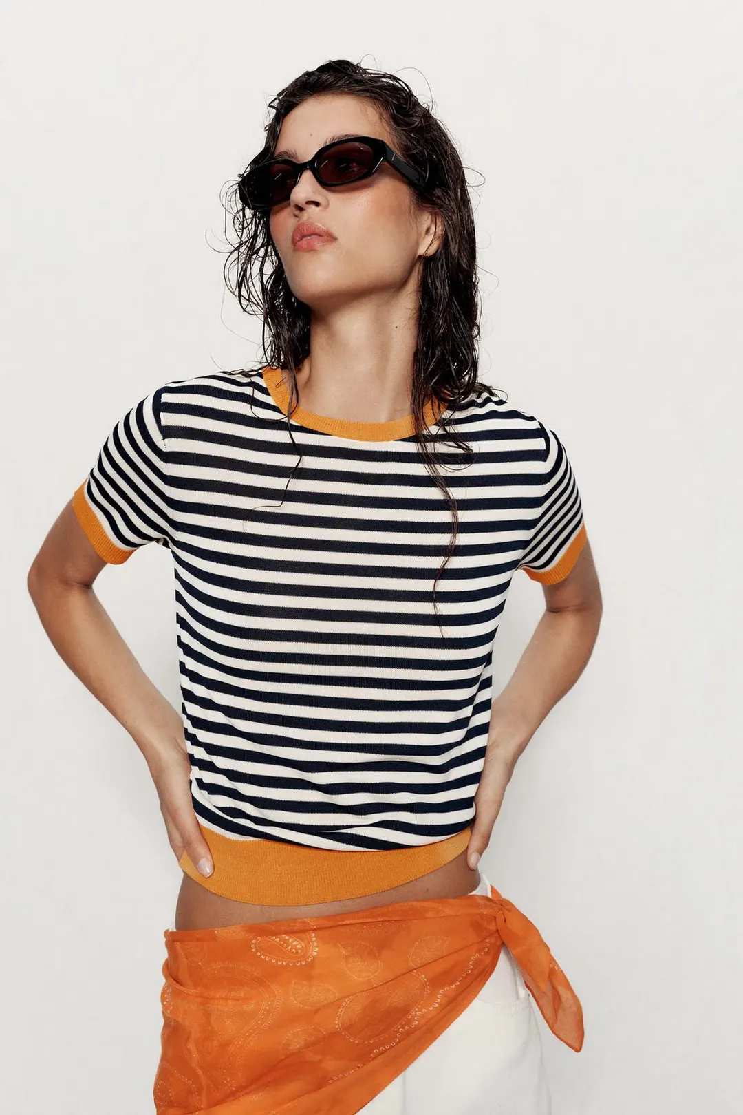 Трикотажный топ в полоску, Zara