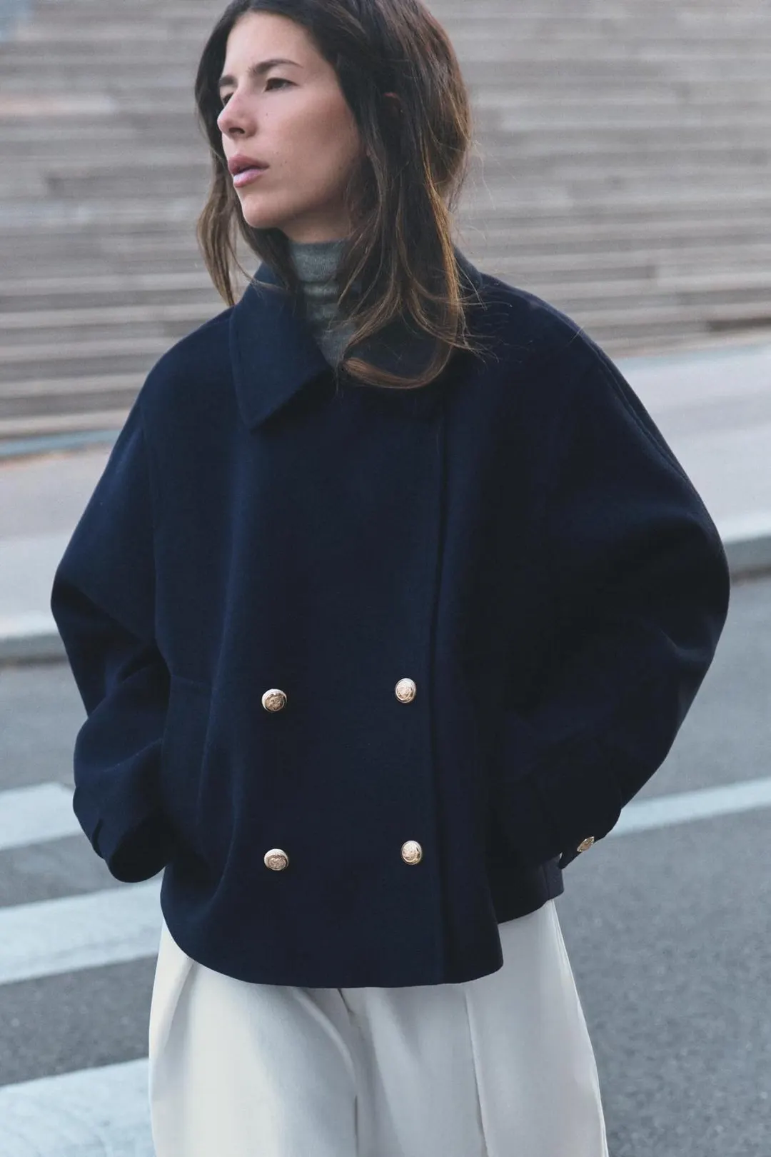 Укороченное двубортное пальто, Zara