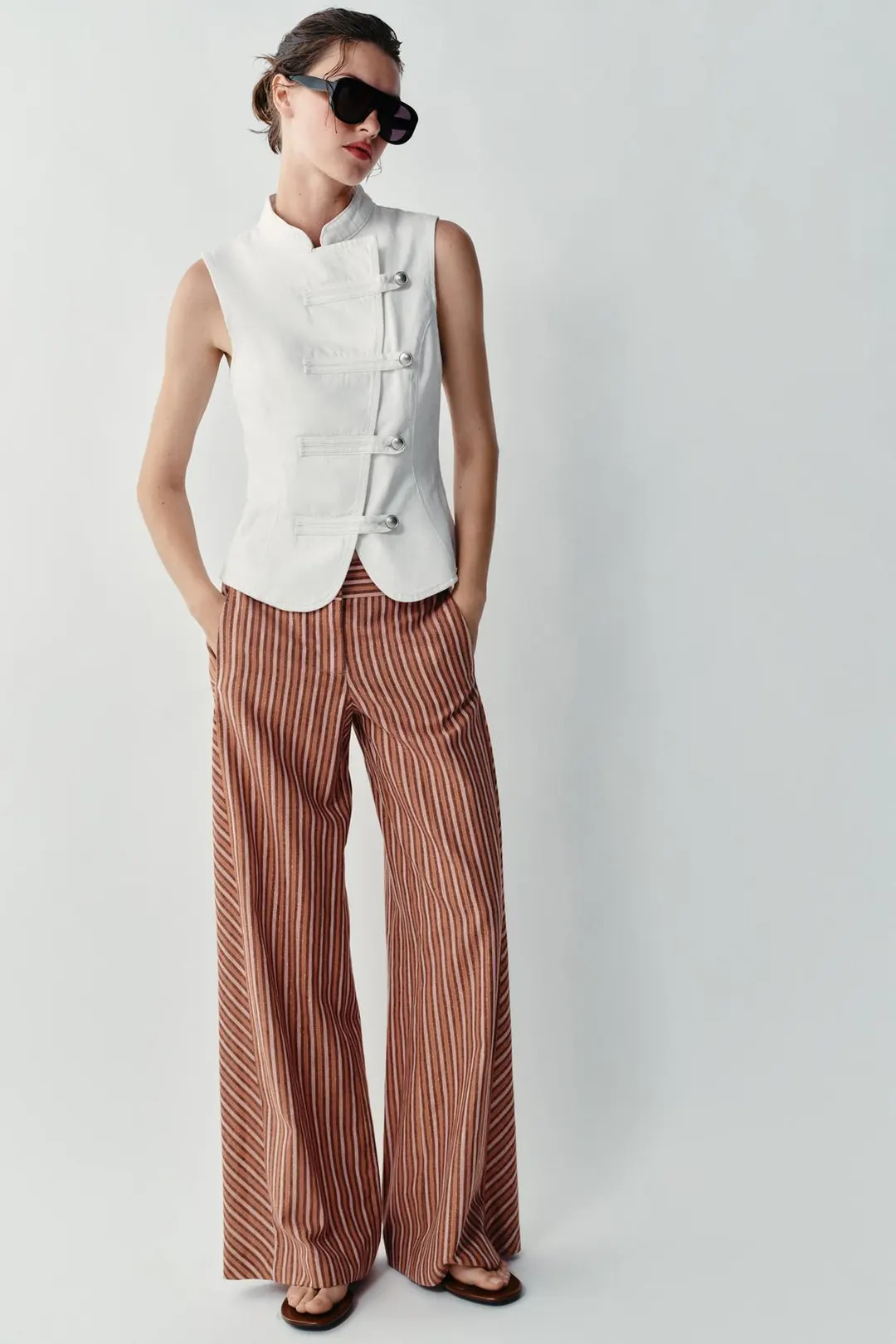 Брюки широкие в полоску с металлизированной нитью, Zara