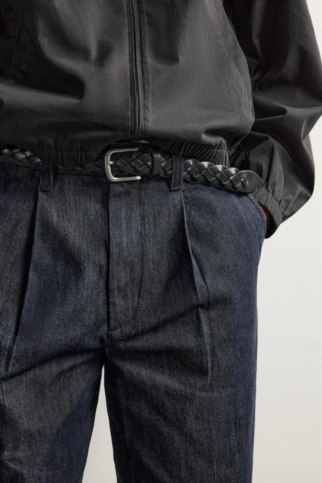 Брюки чинос джинсовые со складками, Zara