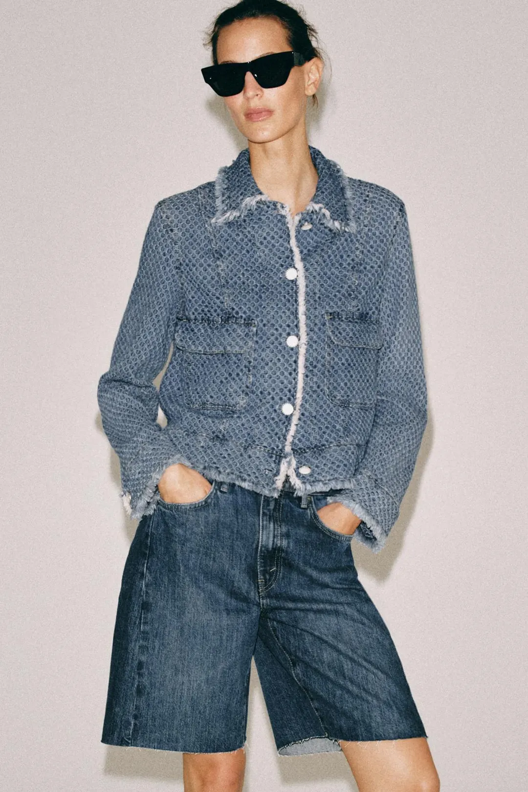 Джинсовые бермуды ZW Collection свободного кроя со средней посадкой, Zara