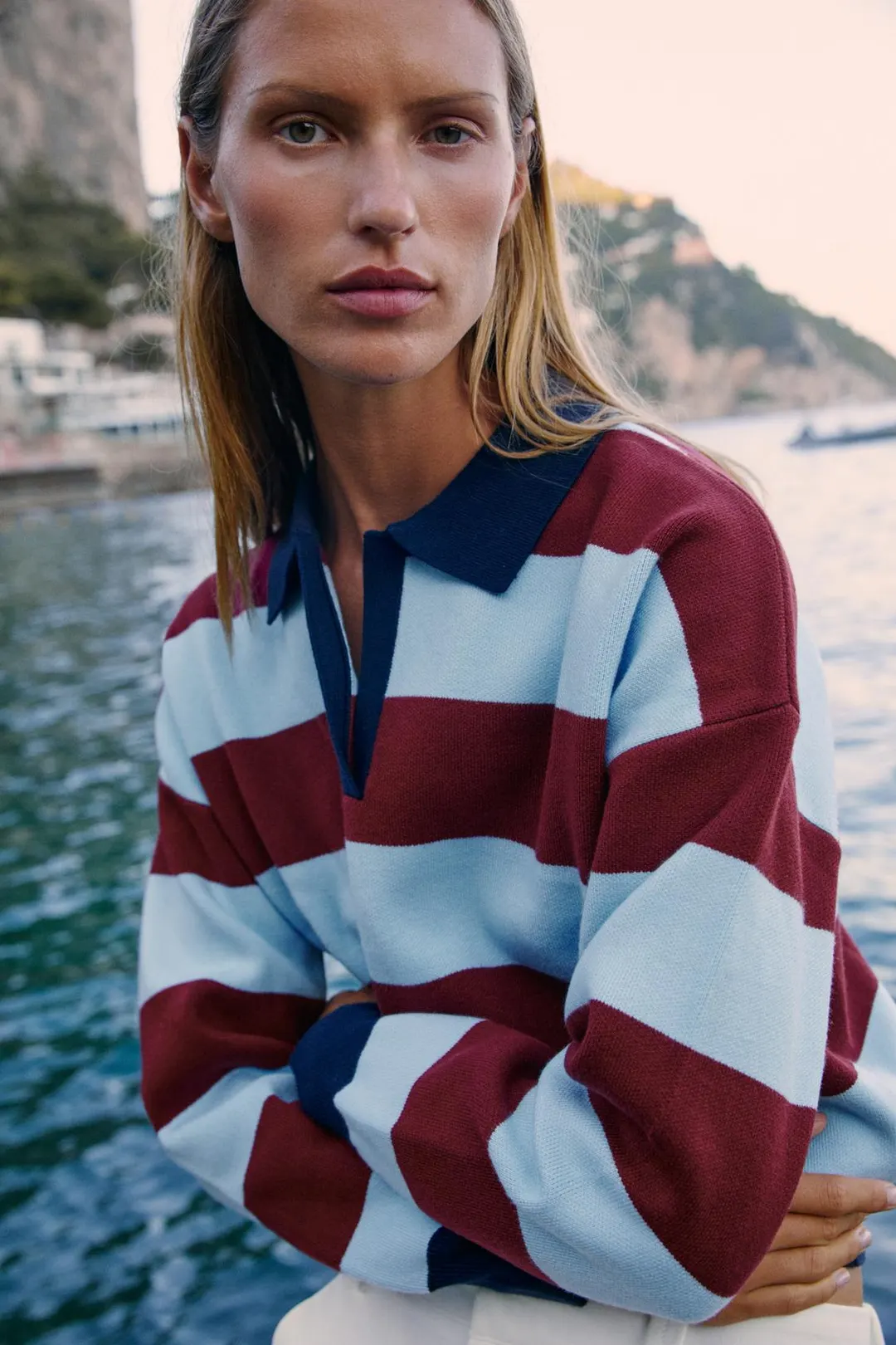 Трикотажное поло в полоску, Zara