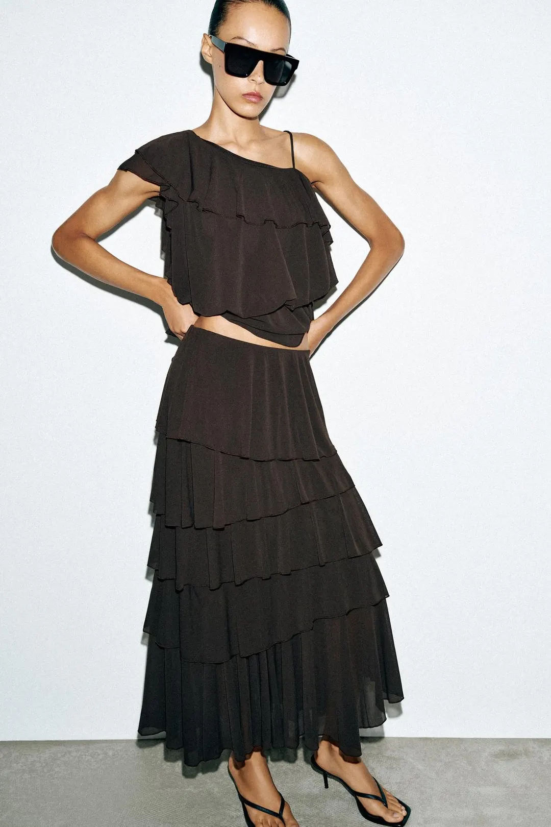 Юбка миди с оборками, Zara