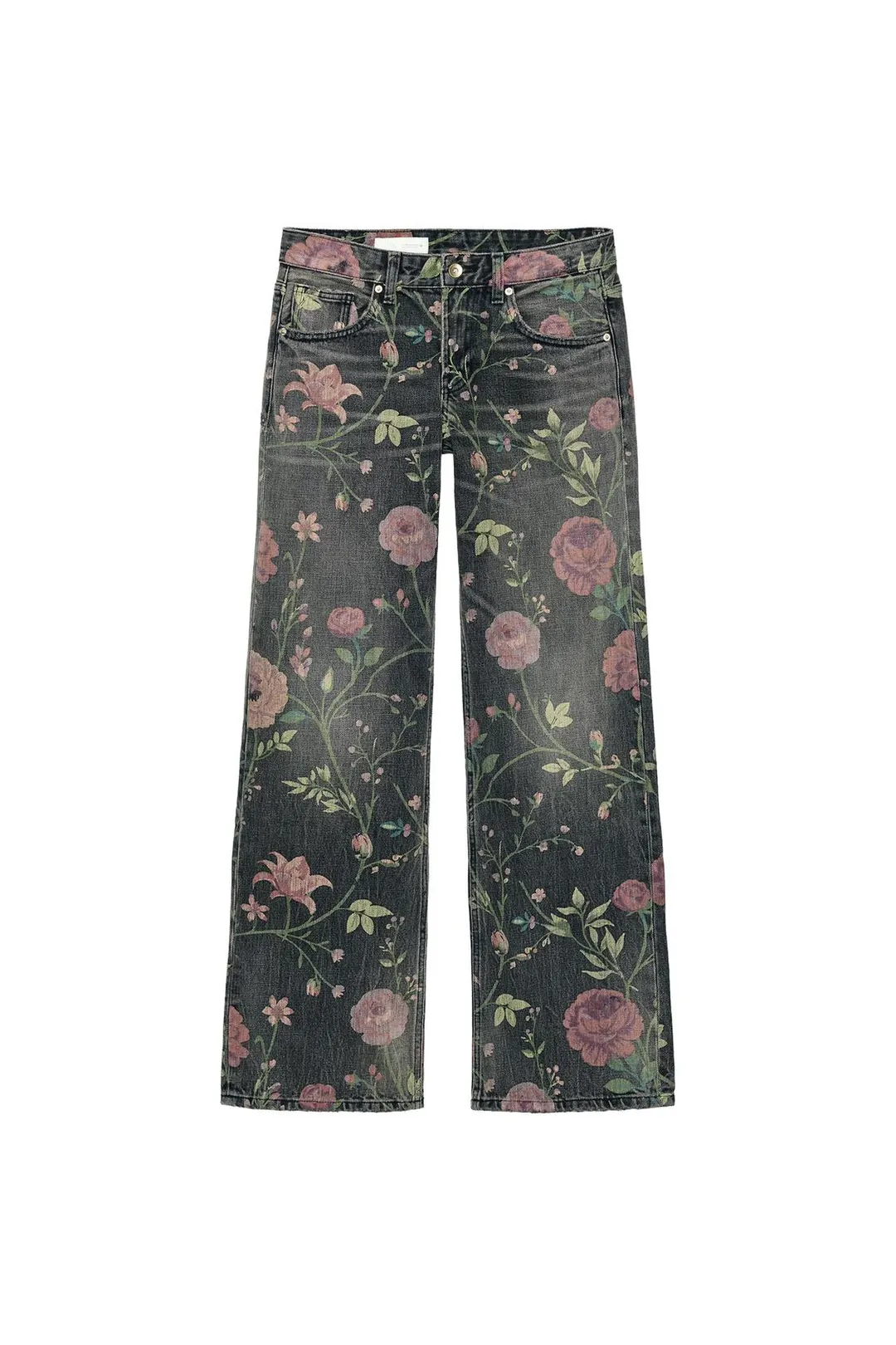 Джинсы свободного кроя с низкой посадкой и цветочным принтом TRF, Zara