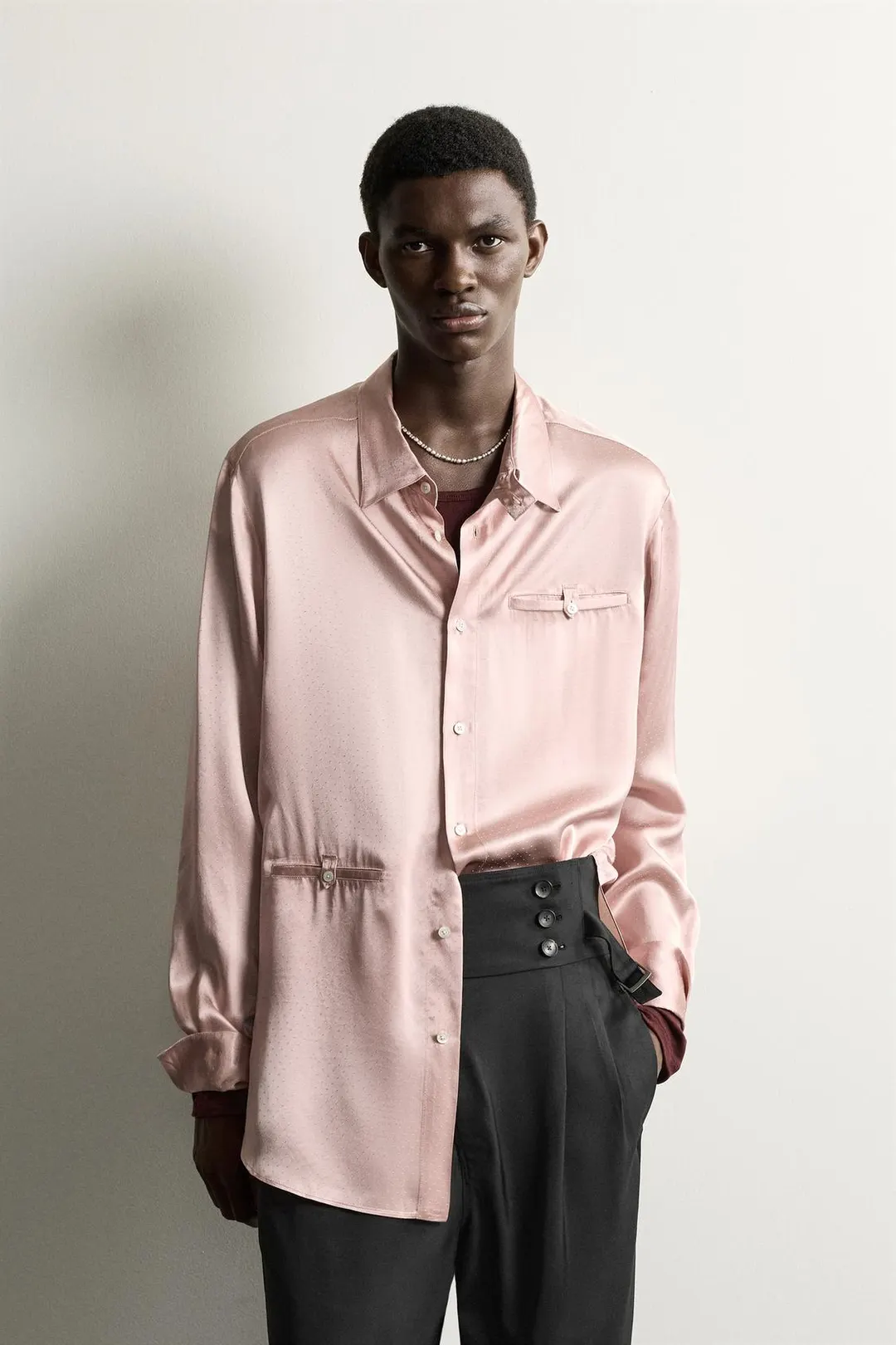 Атласная жаккардовая рубашка в горошек, Zara