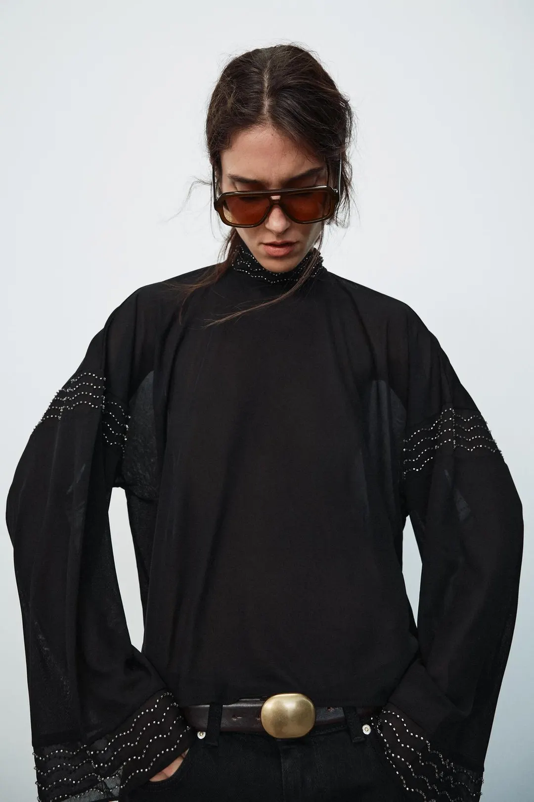 Топ струящийся с бусинами, Zara