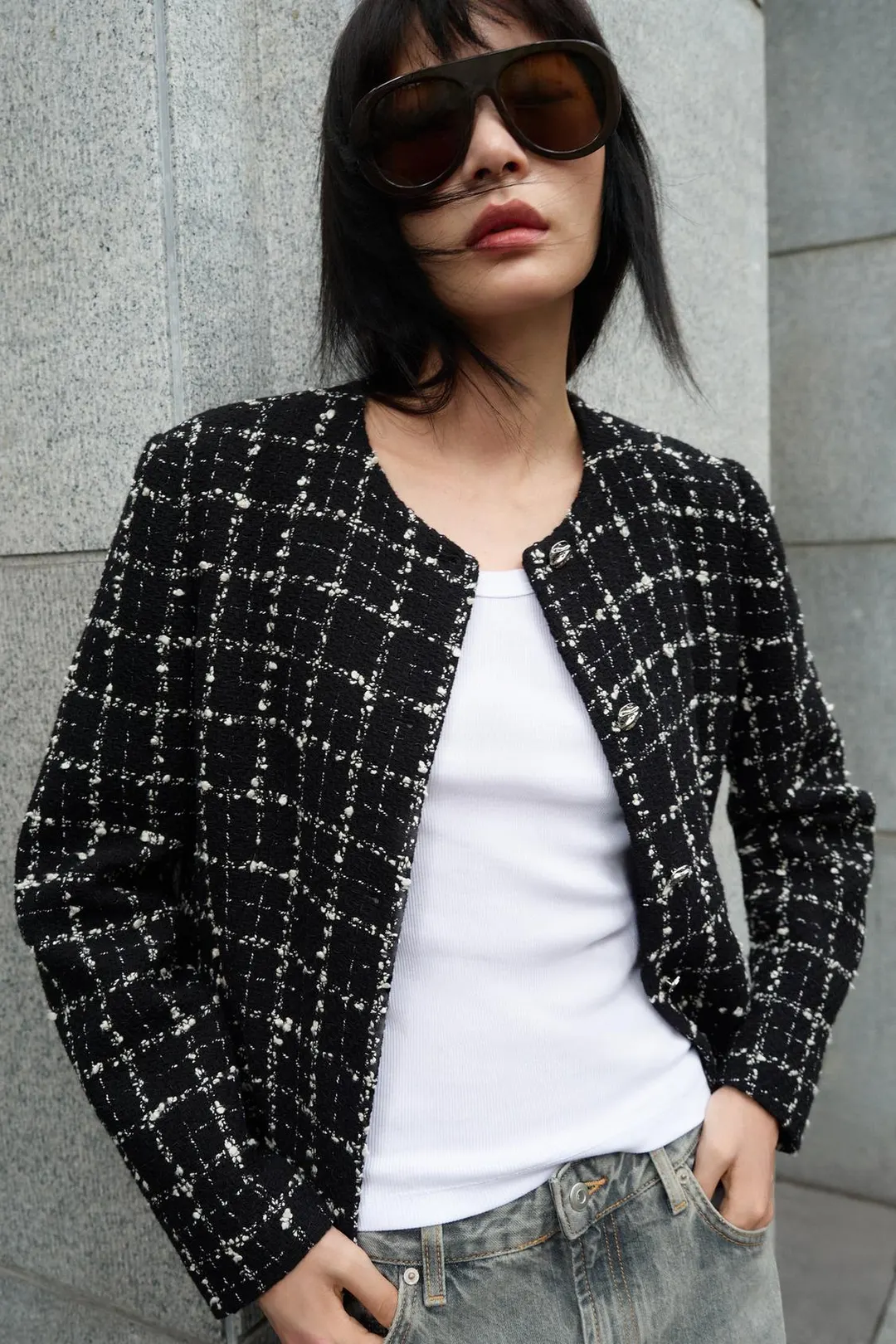 Фактурный блейзер с круглым вырезом, Zara