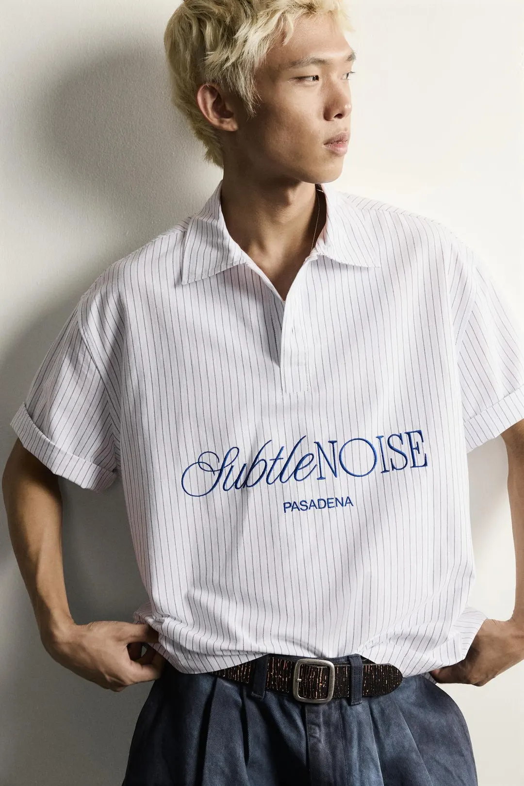 Поло свободного кроя в полоску с вышивкой, Zara