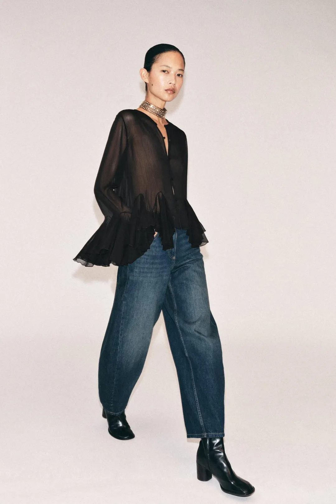 Рубашка из струящейся ткани с оборками ZW Collection, Zara