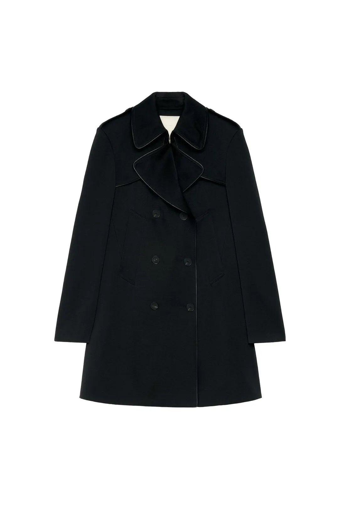 Двубортный тренч из смесовой шерсти с контрастным кантом ZW Collection, Zara