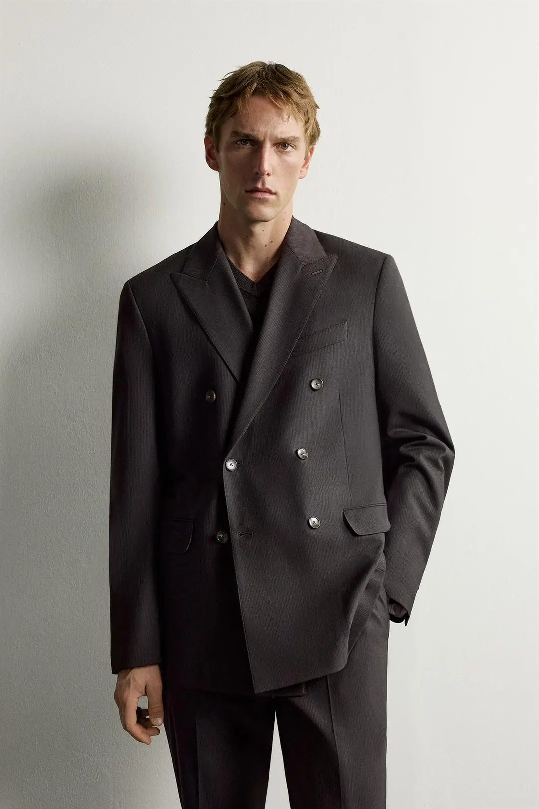 Блейзер костюмный двубортный в полоску, Zara