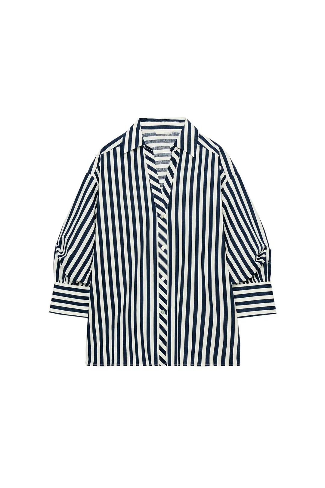 Рубашка в полоску из смесового льна с рукавами-фонариками, Zara