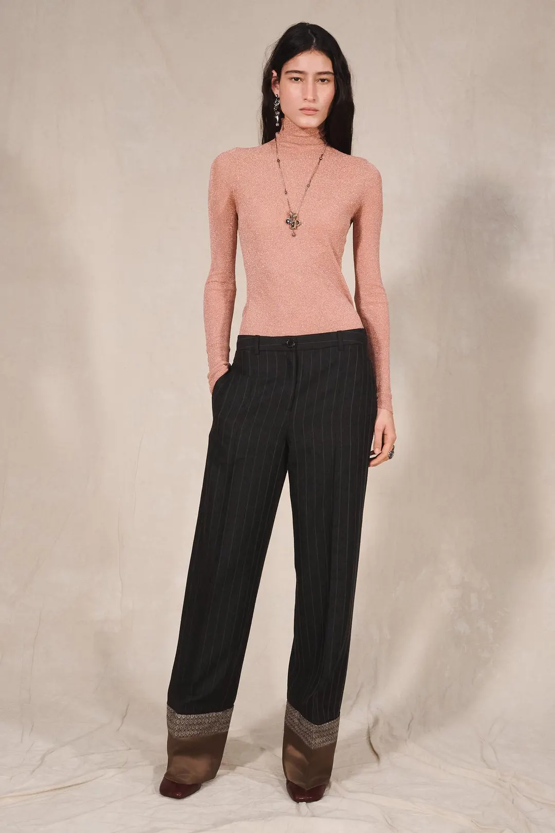 Брюки в полоску с контрастным низом Limited Edition, Zara