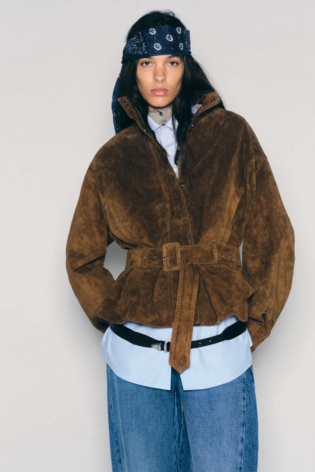 Куртка из 100% кожи с поясом, Zara
