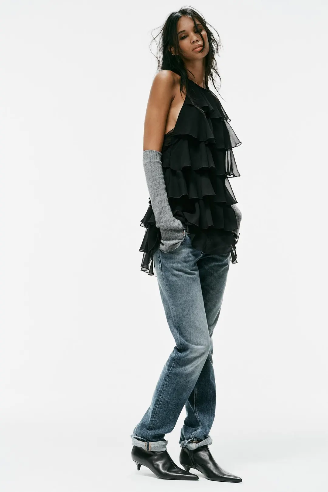 Кожаные ботильоны на низком каблуке, Zara