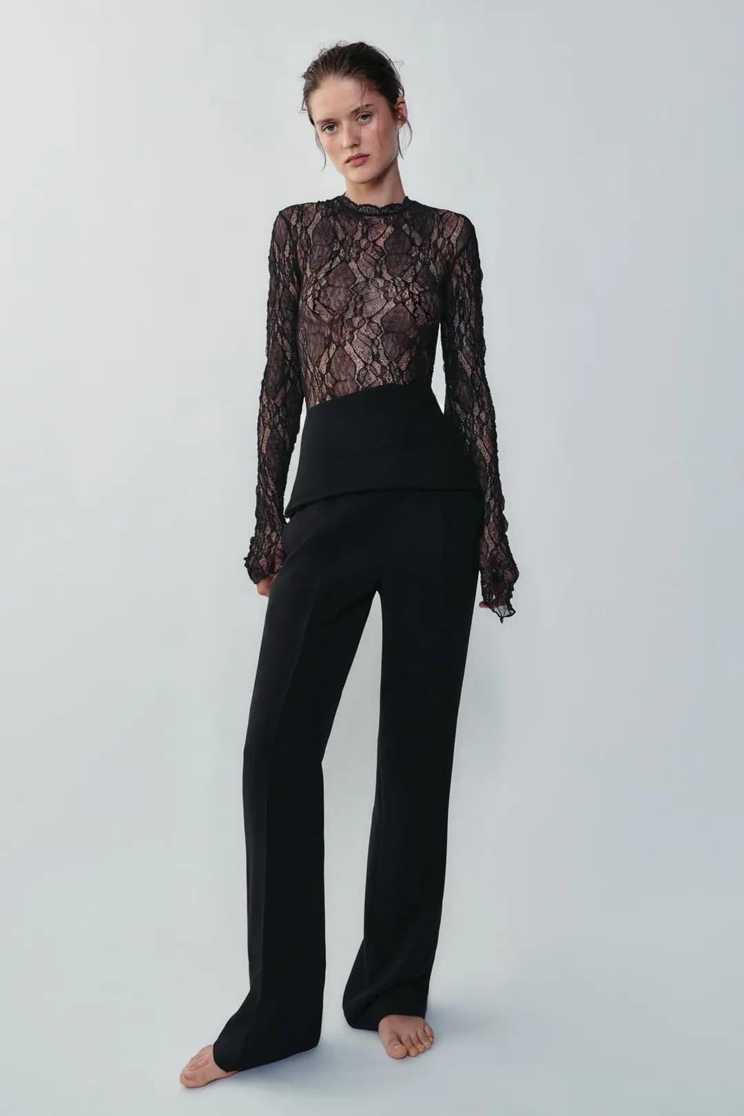 Боди с длинными рукавами из кружева, Zara