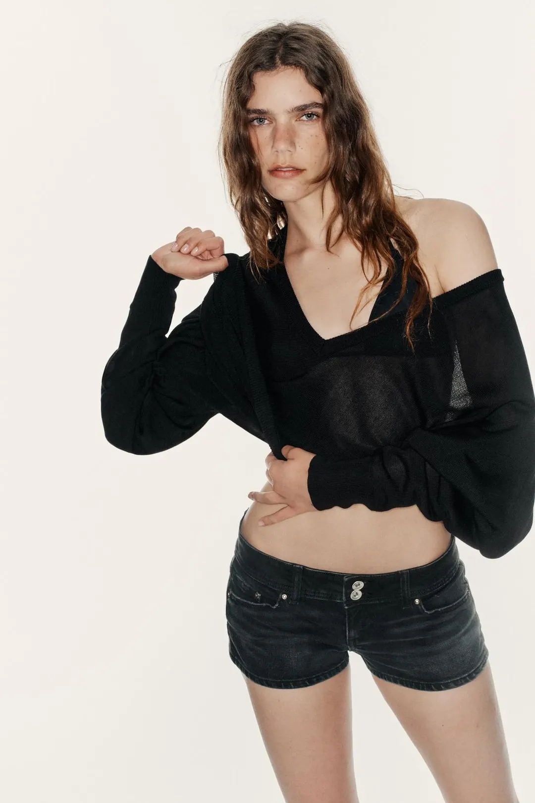 Джинсовые мини-шорты с низкой посадкой TRF, Zara
