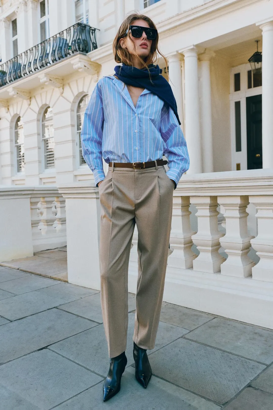 Укороченные брюки с поясом, Zara