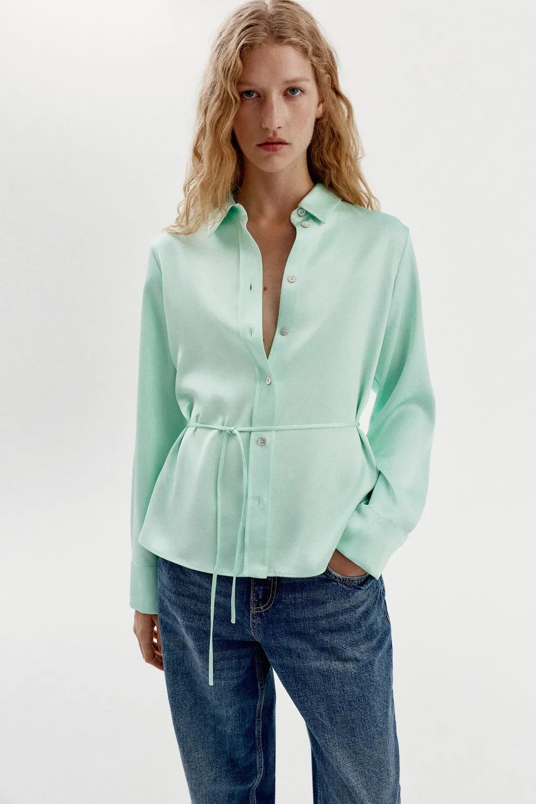 Рубашка атласная с завязками сзади, Zara