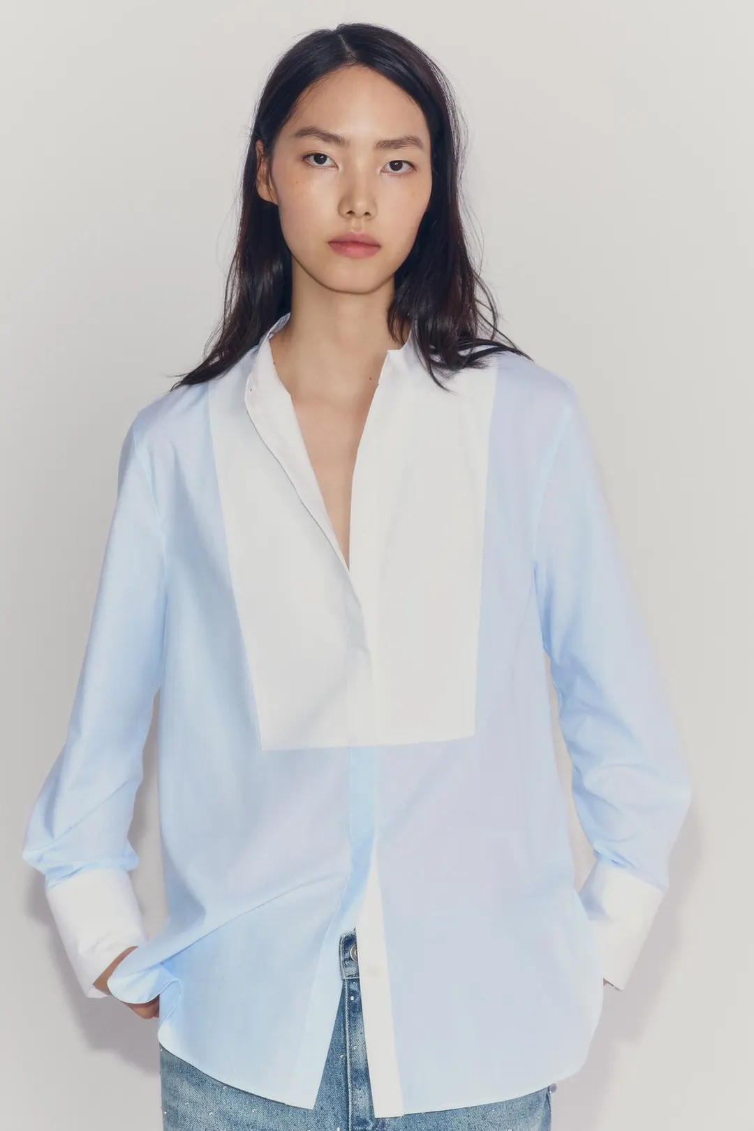 Рубашка в полоску с манишкой ZW Collection, Zara