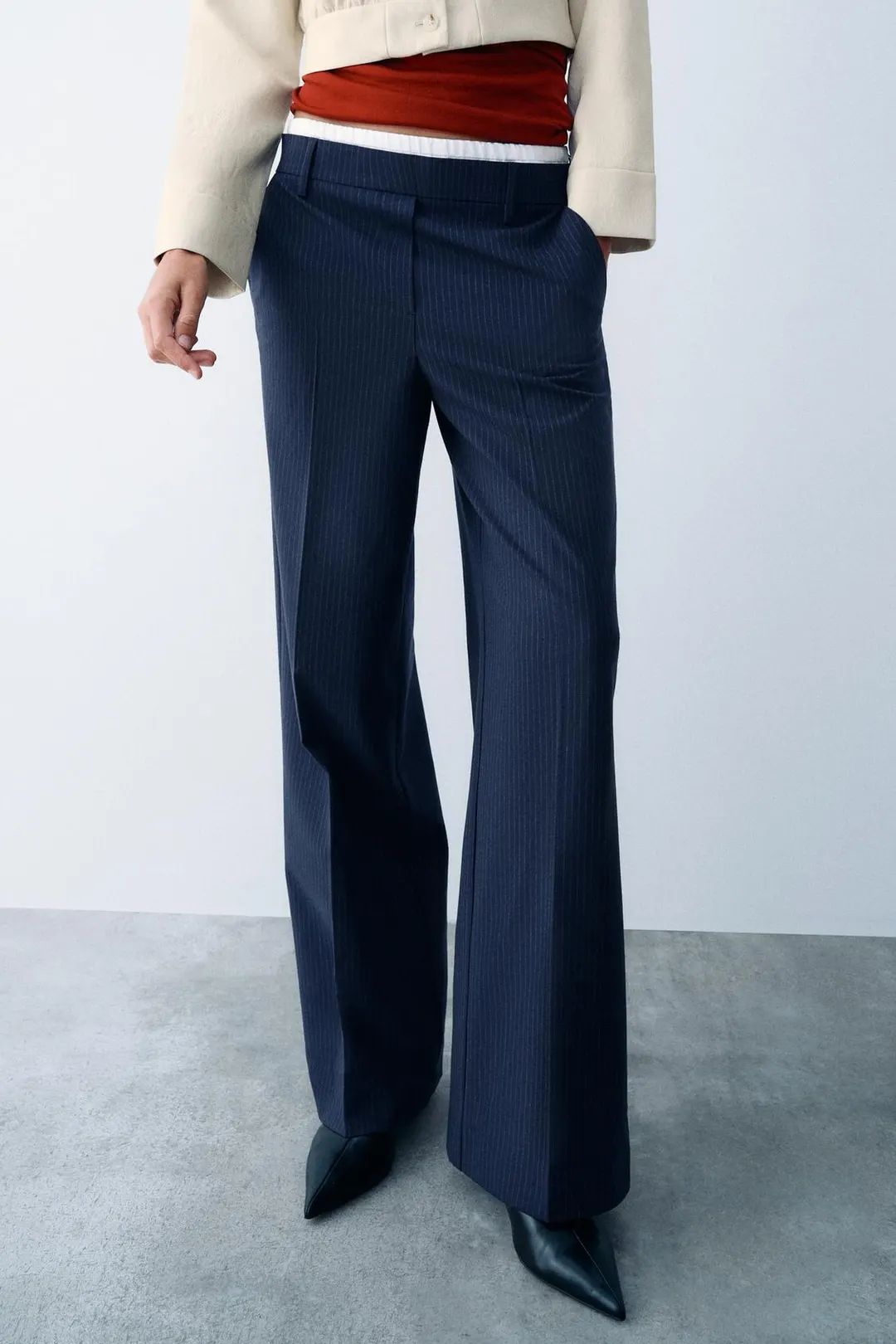 Брюки широкого кроя с двойным поясом, Zara