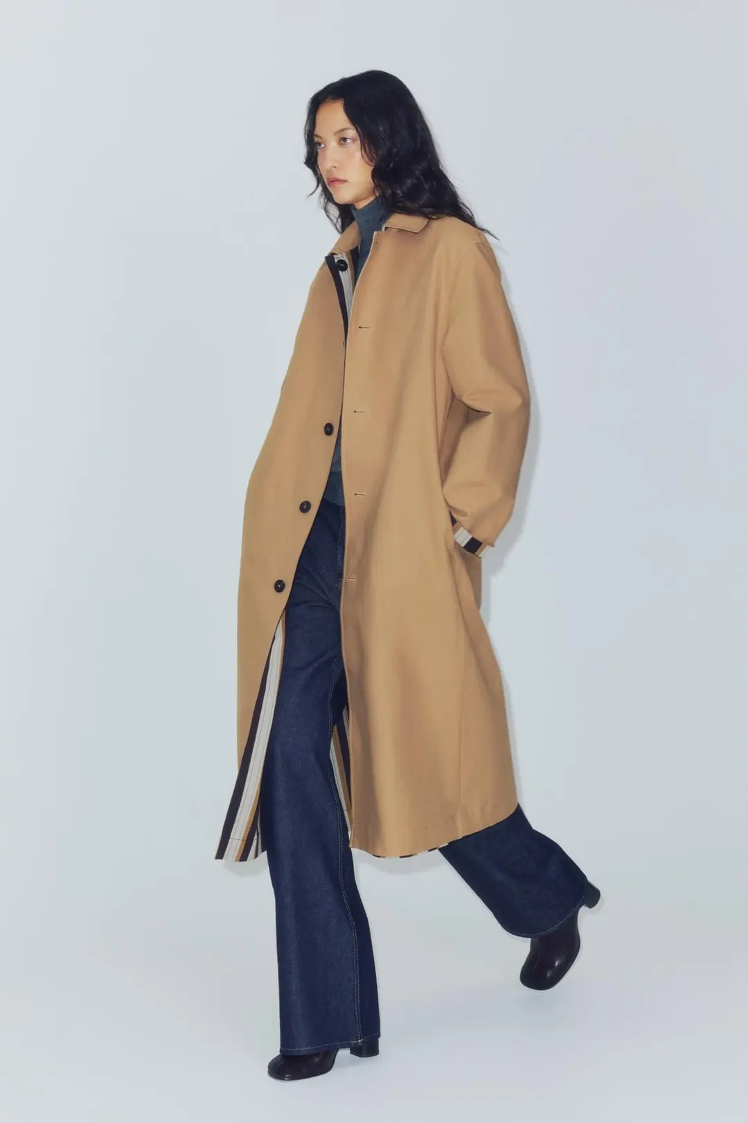 Двусторонний тренч в полоску ZW Collection, Zara