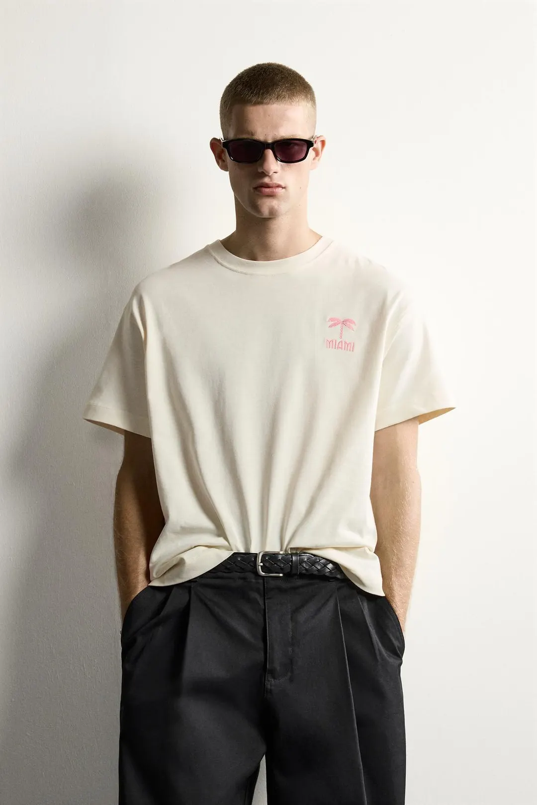 Футболка свободного кроя с нашивкой Miami, Zara