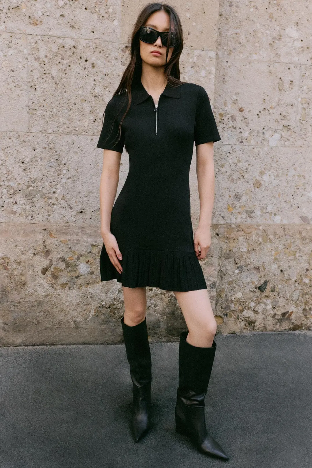 Короткое трикотажное платье в складку, Zara