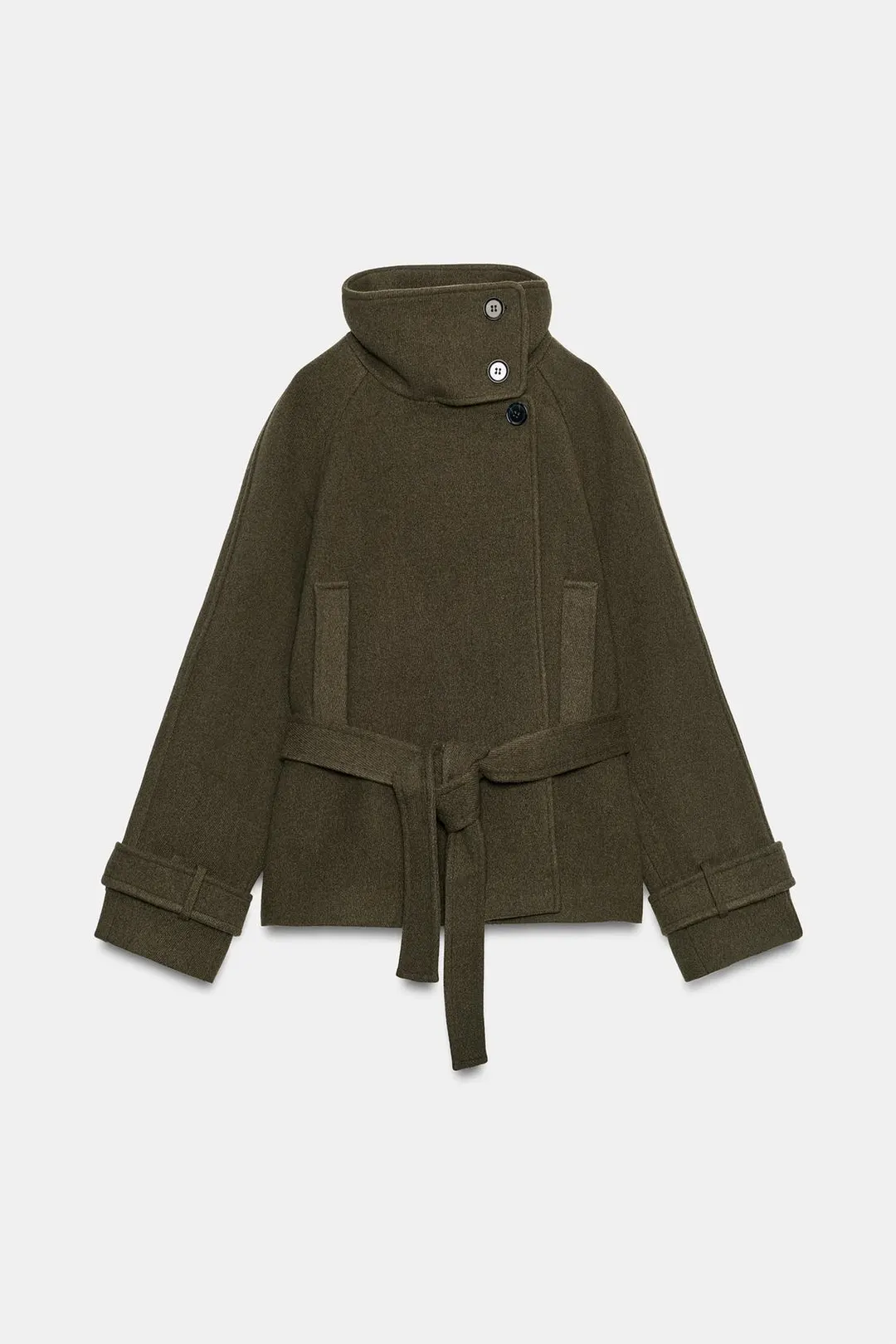 Пальто с высоким воротником и поясом, Zara