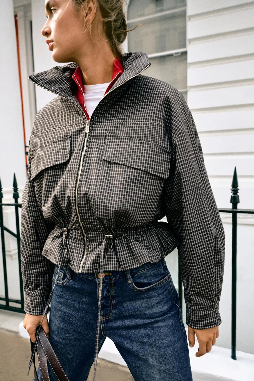 Пуховик в клетку с высоким воротником, Zara