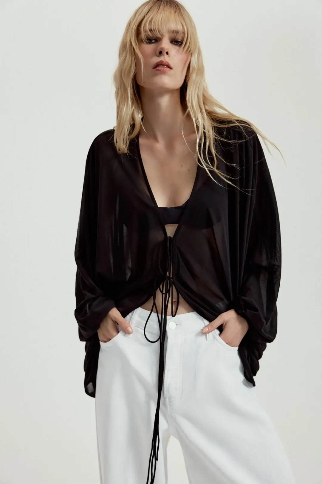 Креповый топ с пышными рукавами, Zara