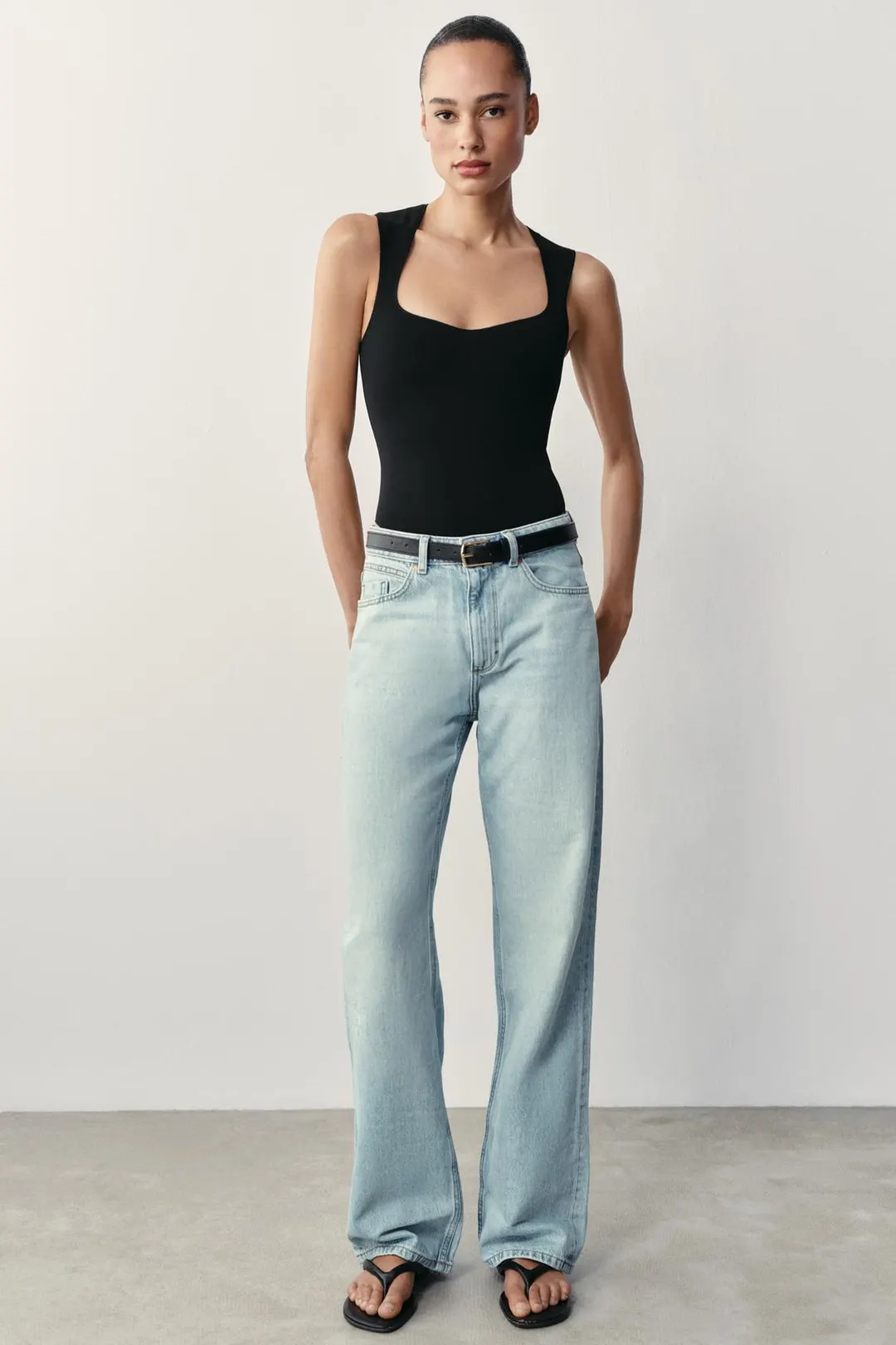 Боди стрейч с квадратным вырезом, Zara